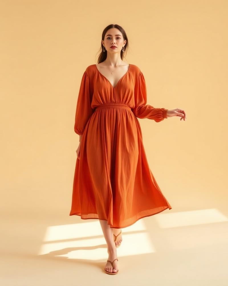 Vestido Midi Fluido Terracota